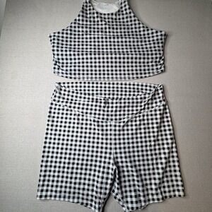 Black & White Gingham Halter Crop Top and High-Rise Shorts Set